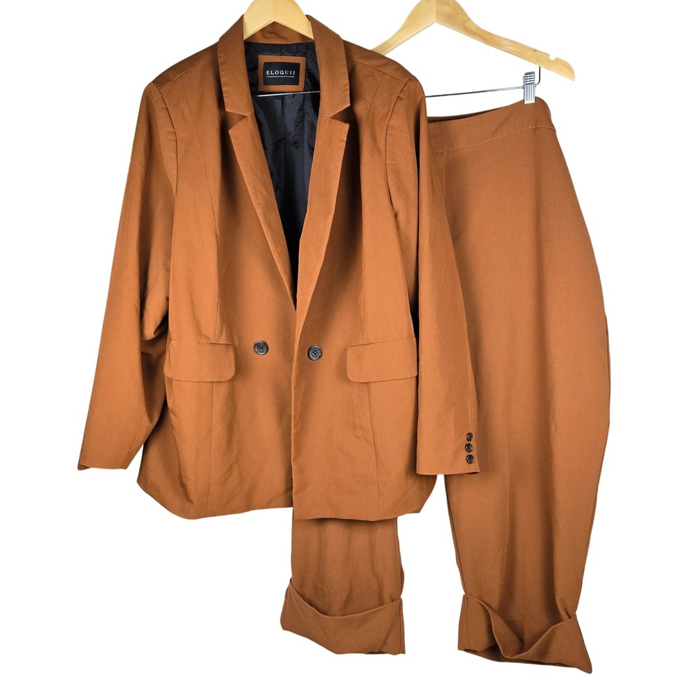 Eloquii Womens 26 Brown Rust Blazer and Pant Set Two Piece Suit Plus Size